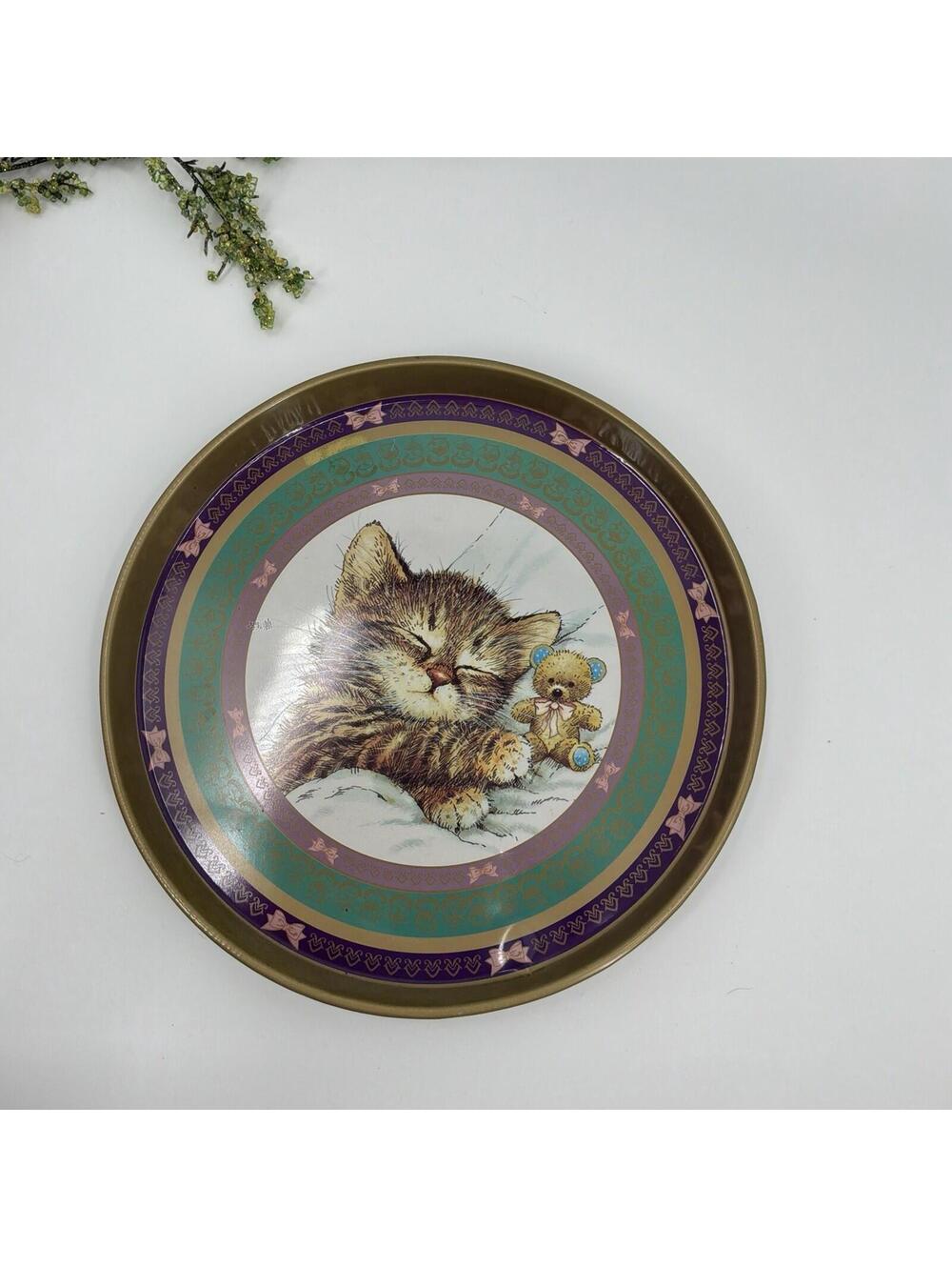 Vintage Sleeping Kitten Decorative Tray 1993